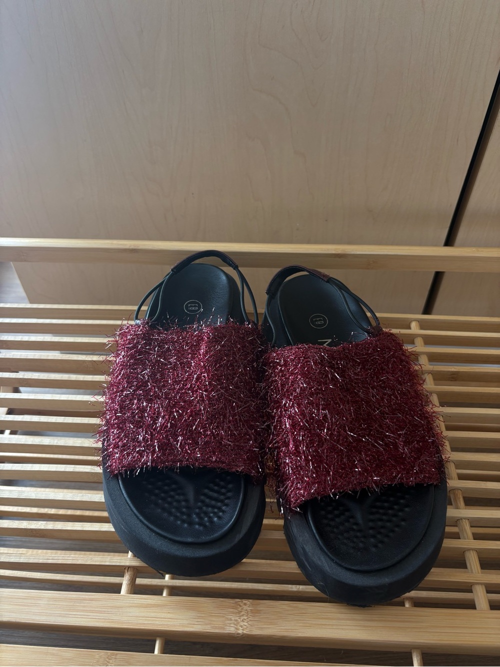 Miista Maroon tinsel sling back sandals